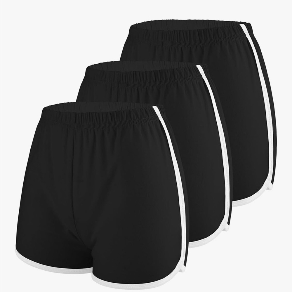 3 Pack Classic Black Women's Athletic Shorts with White Trim